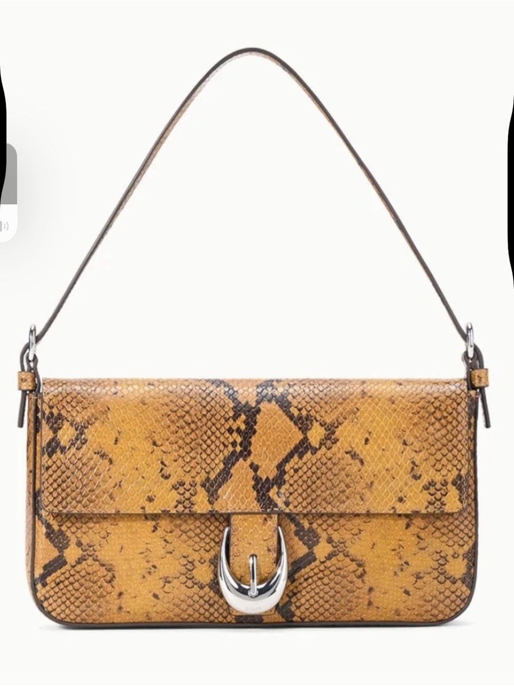 NWT STAUD Snake Harlow Bag Brown Tan Yellow Silver Hardware Baguette